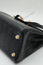 Load image into Gallery viewer, Verona 28 Kelly Style Opaque Saltwater Croc Leather Black Color Gold Hardware
