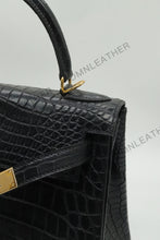 Load image into Gallery viewer, Verona 28 Kelly Style Opaque Saltwater Croc Leather Black Color Gold Hardware
