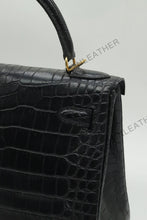 Load image into Gallery viewer, Verona 28 Kelly Style Opaque Saltwater Croc Leather Black Color Gold Hardware
