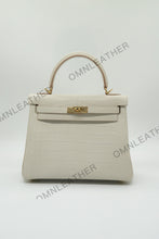 Load image into Gallery viewer, Verona 25 Kelly Style Opaque Saltwater Croc Leather Beton Color Gold Hardware
