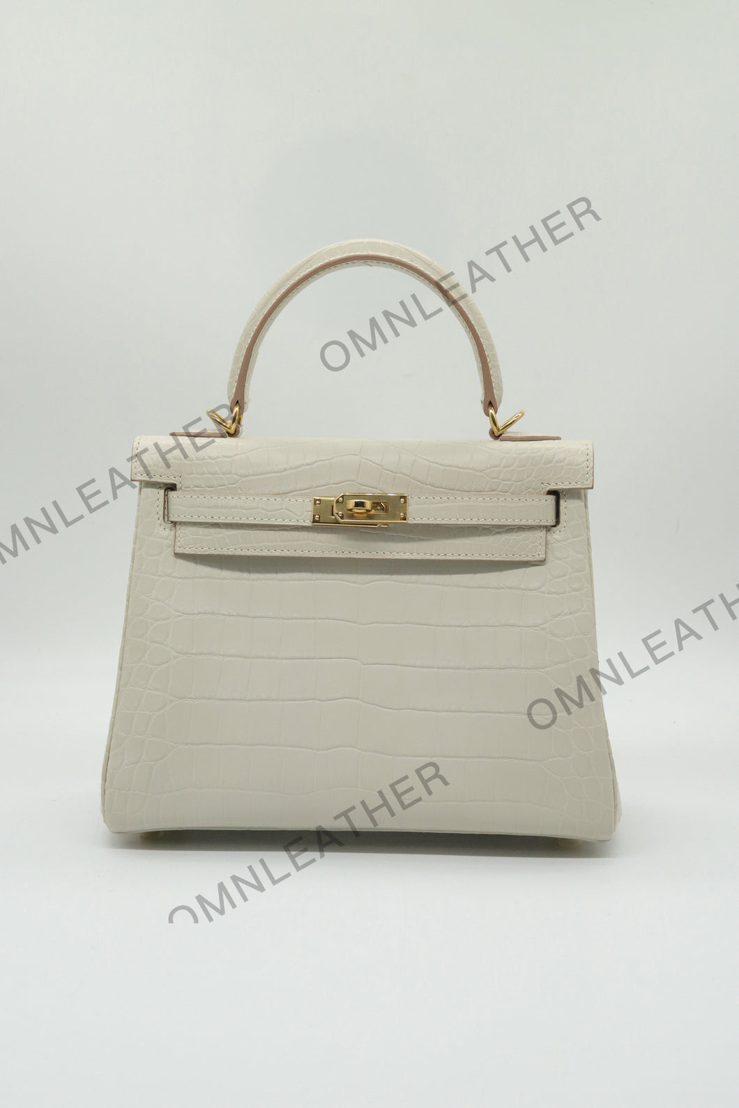 Verona 25 Kelly Style Opaque Saltwater Croc Leather Beton Color Gold Hardware