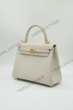 Load image into Gallery viewer, Verona 25 Kelly Style Opaque Saltwater Croc Leather Beton Color Gold Hardware
