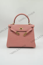 Load image into Gallery viewer, Verona 25 Kelly Style Opaque Saltwater Croc Leather Powder Pink Color Gold Hardware
