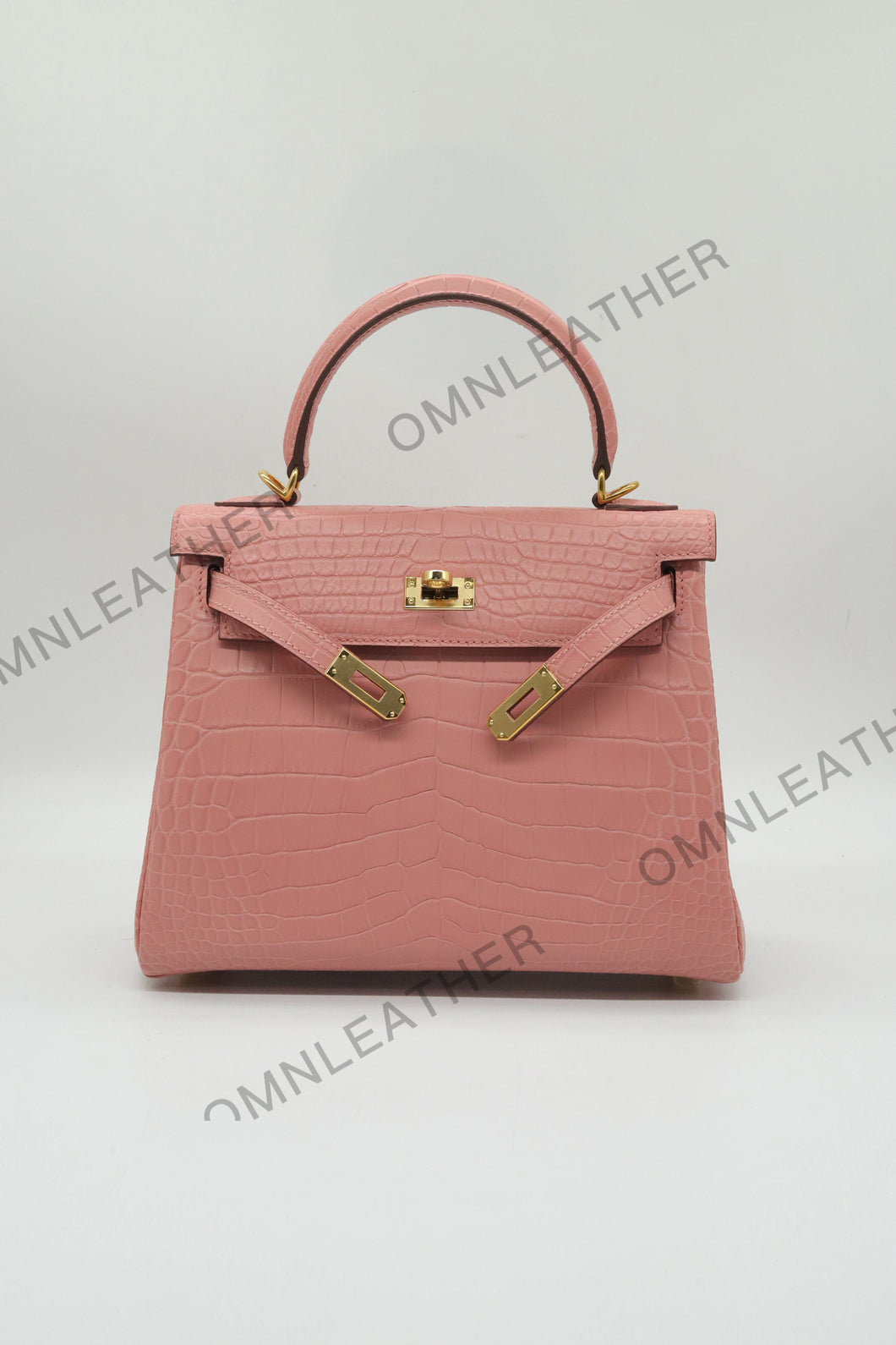 Verona 25 Kelly Style Opaque Saltwater Croc Leather Powder Pink Color Gold Hardware
