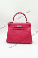 Load image into Gallery viewer, Verona 25 Kelly Style Opaque Saltwater Croc Leather Fuschia Color Silver Hardware
