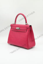 Load image into Gallery viewer, Verona 25 Kelly Style Opaque Saltwater Croc Leather Fuschia Color Silver Hardware
