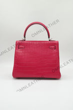 Load image into Gallery viewer, Verona 25 Kelly Style Opaque Saltwater Croc Leather Fuschia Color Silver Hardware
