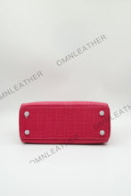 Load image into Gallery viewer, Verona 25 Kelly Style Opaque Saltwater Croc Leather Fuschia Color Silver Hardware
