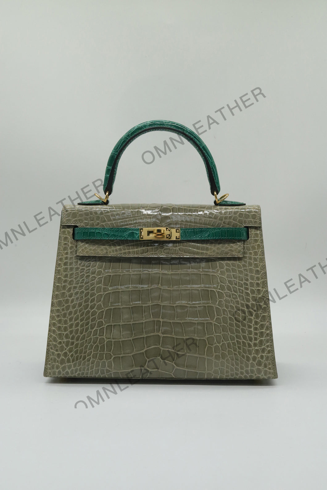 Verona 25 Kelly Style Glossy American Croc Leather Mixed Color Gold Hardware