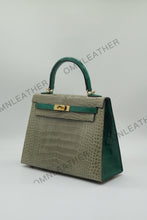 Load image into Gallery viewer, Verona 25 Kelly Style Glossy American Croc Leather Mixed Color Gold Hardware
