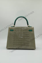 Load image into Gallery viewer, Verona 25 Kelly Style Glossy American Croc Leather Mixed Color Gold Hardware
