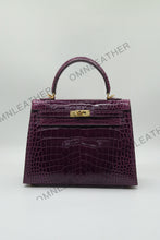 Load image into Gallery viewer, Verona 25 Kelly Style Glossy Saltwater Croc Leather Purple Color Gold Hardware
