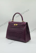 Load image into Gallery viewer, Verona 25 Kelly Style Glossy Saltwater Croc Leather Purple Color Gold Hardware
