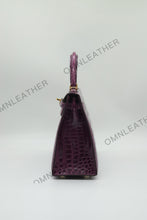 Load image into Gallery viewer, Verona 25 Kelly Style Glossy Saltwater Croc Leather Purple Color Gold Hardware

