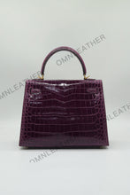 Load image into Gallery viewer, Verona 25 Kelly Style Glossy Saltwater Croc Leather Purple Color Gold Hardware
