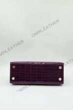 Load image into Gallery viewer, Verona 25 Kelly Style Glossy Saltwater Croc Leather Purple Color Gold Hardware
