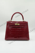 Load image into Gallery viewer, Verona 25 Kelly Style Glossy American Croc Leather Bordeaux Color Gold Hardware
