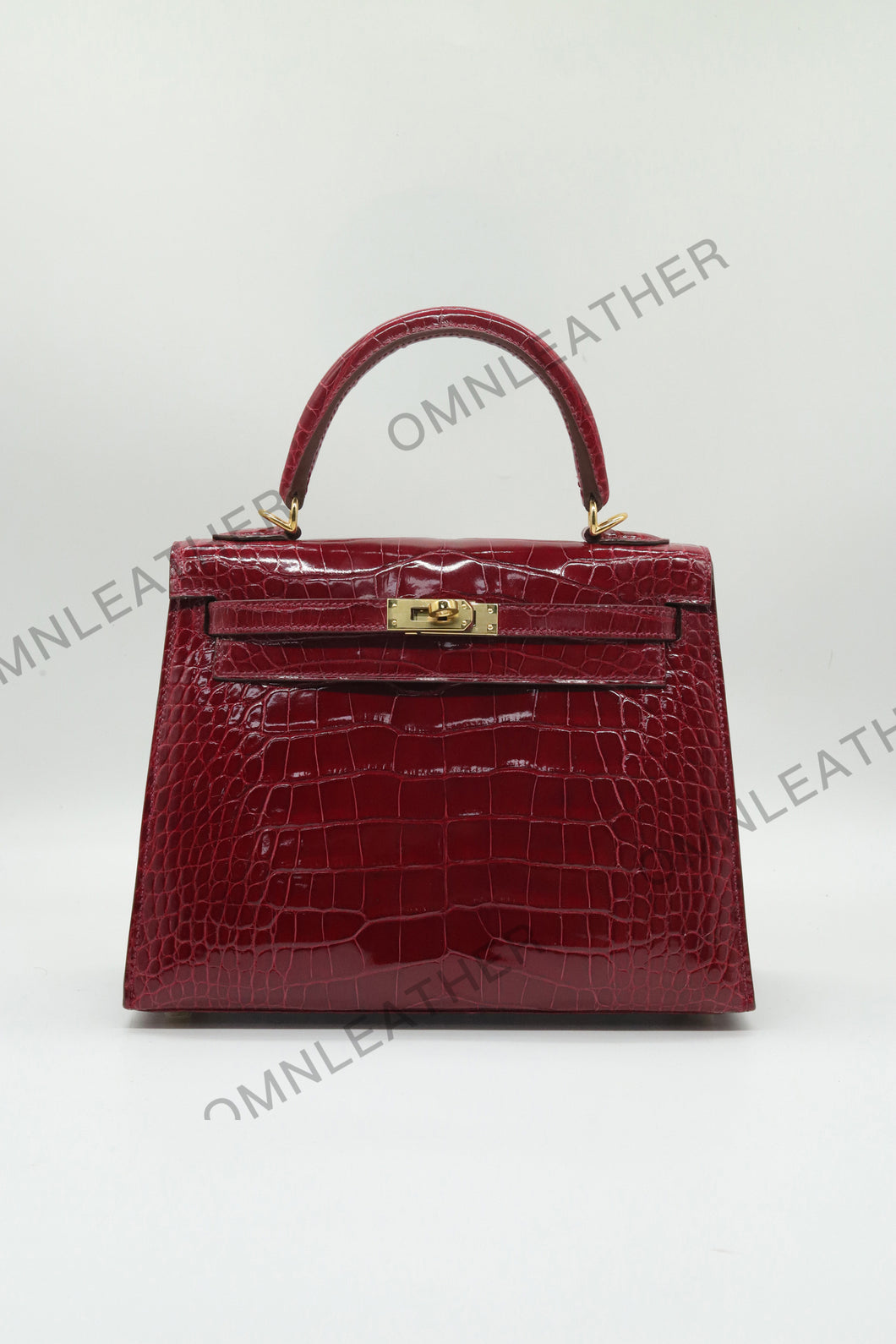 Verona 25 Kelly Style Glossy American Croc Leather Bordeaux Color Gold Hardware