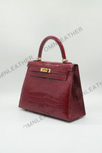 Load image into Gallery viewer, Verona 25 Kelly Style Glossy American Croc Leather Bordeaux Color Gold Hardware

