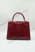 Load image into Gallery viewer, Verona 25 Kelly Style Glossy American Croc Leather Bordeaux Color Gold Hardware
