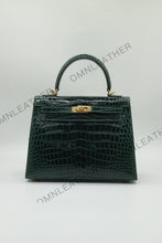 Load image into Gallery viewer, Verona 25 Kelly Style Glossy Saltwater Croc Leather Green Color Gold Hardware
