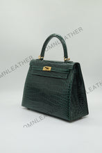 Load image into Gallery viewer, Verona 25 Kelly Style Glossy Saltwater Croc Leather Green Color Gold Hardware
