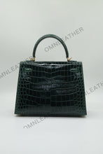 Load image into Gallery viewer, Verona 25 Kelly Style Glossy Saltwater Croc Leather Green Color Gold Hardware
