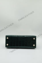 Load image into Gallery viewer, Verona 25 Kelly Style Glossy Saltwater Croc Leather Green Color Gold Hardware
