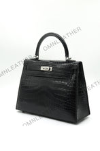 Load image into Gallery viewer, Verona 25 Kelly Style Glossy Saltwater Croc Leather Black Color Silver Hardware
