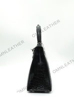 Load image into Gallery viewer, Verona 25 Kelly Style Glossy Saltwater Croc Leather Black Color Silver Hardware

