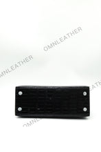 Load image into Gallery viewer, Verona 25 Kelly Style Glossy Saltwater Croc Leather Black Color Silver Hardware
