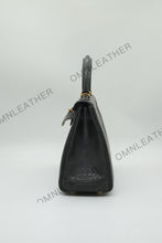 Load image into Gallery viewer, Verona 25 Kelly Style Opaque Saltwater Croc Leather Graphite Grey Color Gold Hardware
