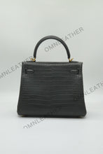 Load image into Gallery viewer, Verona 25 Kelly Style Opaque Saltwater Croc Leather Graphite Grey Color Gold Hardware
