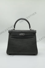 Load image into Gallery viewer, Verona 25 Kelly Style Opaque Saltwater Croc Leather Graphite Grey Color Silver Hardware
