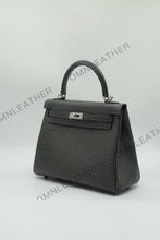 Load image into Gallery viewer, Verona 25 Kelly Style Opaque Saltwater Croc Leather Graphite Grey Color Silver Hardware
