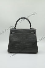 Load image into Gallery viewer, Verona 25 Kelly Style Opaque Saltwater Croc Leather Graphite Grey Color Silver Hardware
