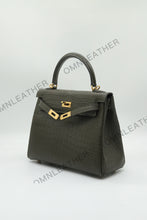 Load image into Gallery viewer, Verona 25 Kelly Style Opaque Saltwater Croc Leather Vert Olive Color Gold Hardware
