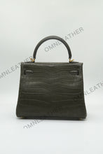 Load image into Gallery viewer, Verona 25 Kelly Style Opaque Saltwater Croc Leather Vert Olive Color Gold Hardware

