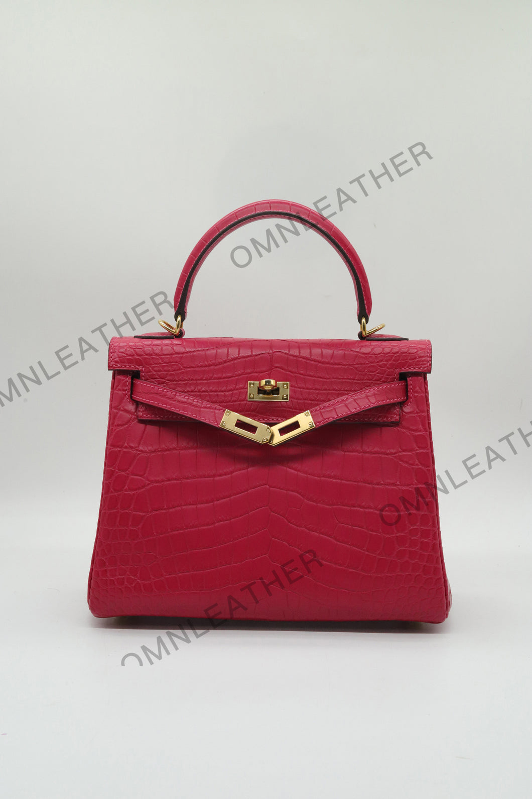 Verona 25 Kelly Style Opaque Saltwater Croc Leather Fuschia Color Gold Hardware