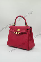 Load image into Gallery viewer, Verona 25 Kelly Style Opaque Saltwater Croc Leather Fuschia Color Gold Hardware
