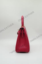 Load image into Gallery viewer, Verona 25 Kelly Style Opaque Saltwater Croc Leather Fuschia Color Gold Hardware
