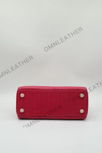 Load image into Gallery viewer, Verona 25 Kelly Style Opaque Saltwater Croc Leather Fuschia Color Gold Hardware

