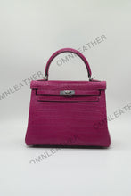 Load image into Gallery viewer, Verona 25 Kelly Style Opaque Saltwater Croc Leather Purple Color Silver Hardware
