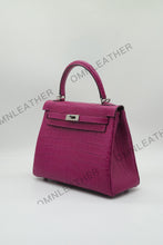 Load image into Gallery viewer, Verona 25 Kelly Style Opaque Saltwater Croc Leather Purple Color Silver Hardware

