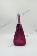 Load image into Gallery viewer, Verona 25 Kelly Style Opaque Saltwater Croc Leather Purple Color Silver Hardware
