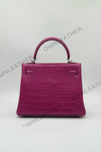 Load image into Gallery viewer, Verona 25 Kelly Style Opaque Saltwater Croc Leather Purple Color Silver Hardware
