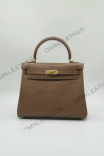 Load image into Gallery viewer, Verona 25 Kelly Style Opaque Saltwater Croc Leather Etoupe Color Gold Hardware
