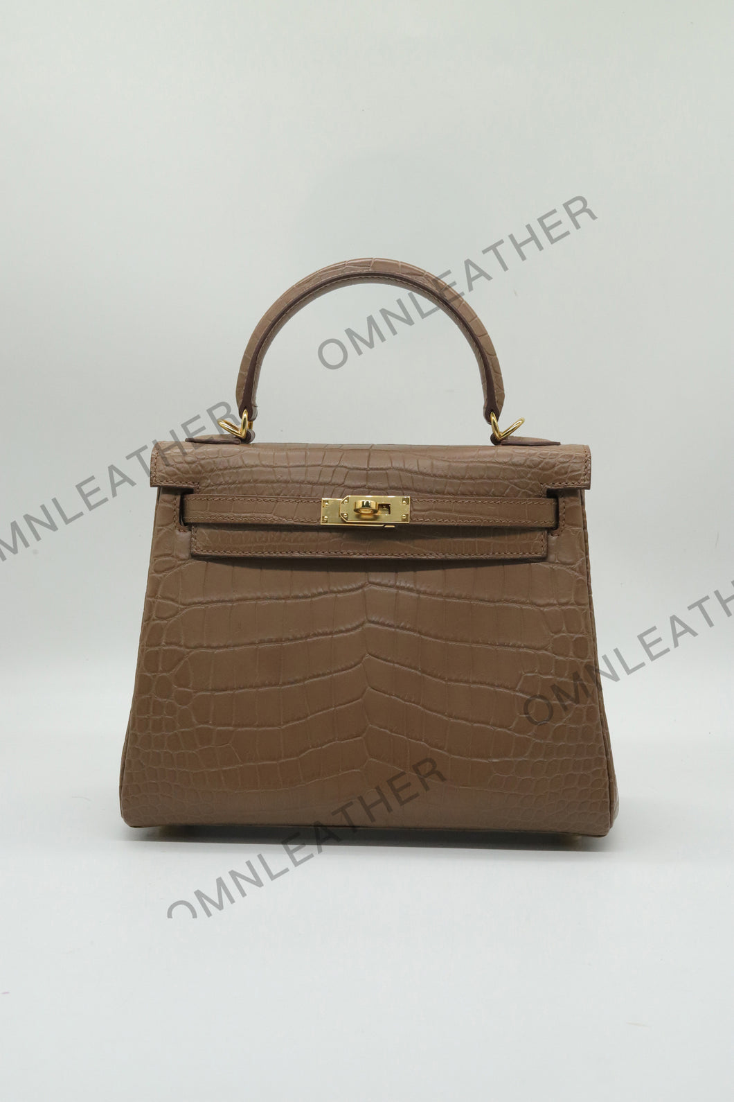 Verona 25 Kelly Style Opaque Saltwater Croc Leather Etoupe Color Gold Hardware