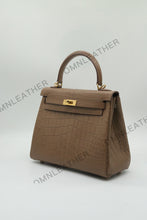 Load image into Gallery viewer, Verona 25 Kelly Style Opaque Saltwater Croc Leather Etoupe Color Gold Hardware
