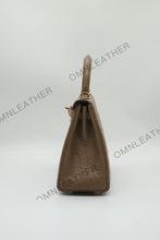 Load image into Gallery viewer, Verona 25 Kelly Style Opaque Saltwater Croc Leather Etoupe Color Gold Hardware
